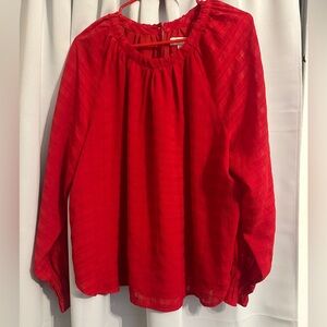 LOFT Red Long-Sleeve Peasant Blouse